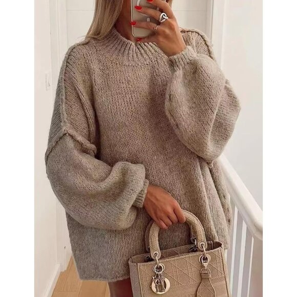 Women’s Oversized Fuzzy Fall Sweater Crewneck Long Sleeve Pullover - Picture 4 of 6